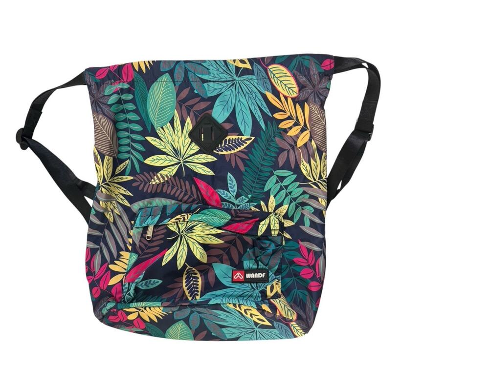 Wandf Drawstring Backpack Cinch Bag Water Resistant Blue Leaf #NE342